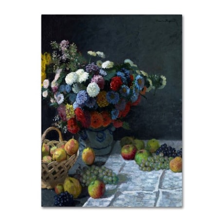 Monet 'Still Life With Flowers And Fruit' Canvas Art,35x47